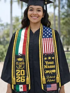 Personalized Dual Flag Graduation Stole, Custom Senior Sash with Name School Year, Cultural Class of Stole Gift for Ceremony