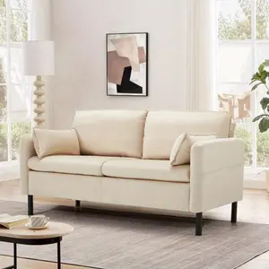 57.9" Velvet Loveseat Sofa, Upholstered Couch with 2 Soft Cusions and Side Storage, Comfortable and Durable Two-Seater with Round Arms, Elegant Sofa for Apartments, Studios, Offices & Small Spaces, Beige