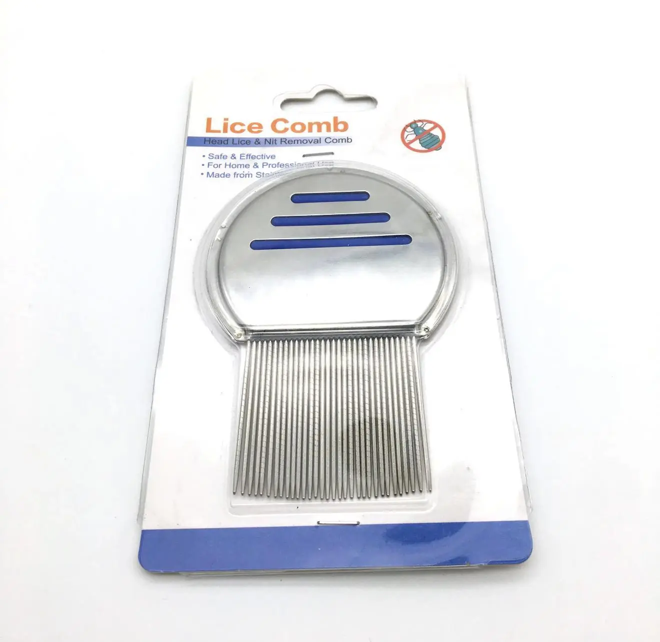 Lice Comb Stainless Steel Pins Handle Long Teeth Lice Comb With Anti Slip Lines