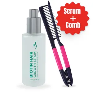 Herstyler Straightening Comb & Biotin Hair Growth Oil Serum Set – Biotin & Vitamin B Complex, Non-Greasy, Unscented, For Smooth, Healthy Hair – 2fl oz