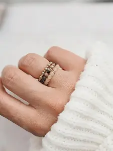 Boho Style Natural Stone Mini Bead Rings Set, Stackable Ring, Beach Vacation Casual Jewelry, Fashion Versatile Design, Perfect Gift for Friends