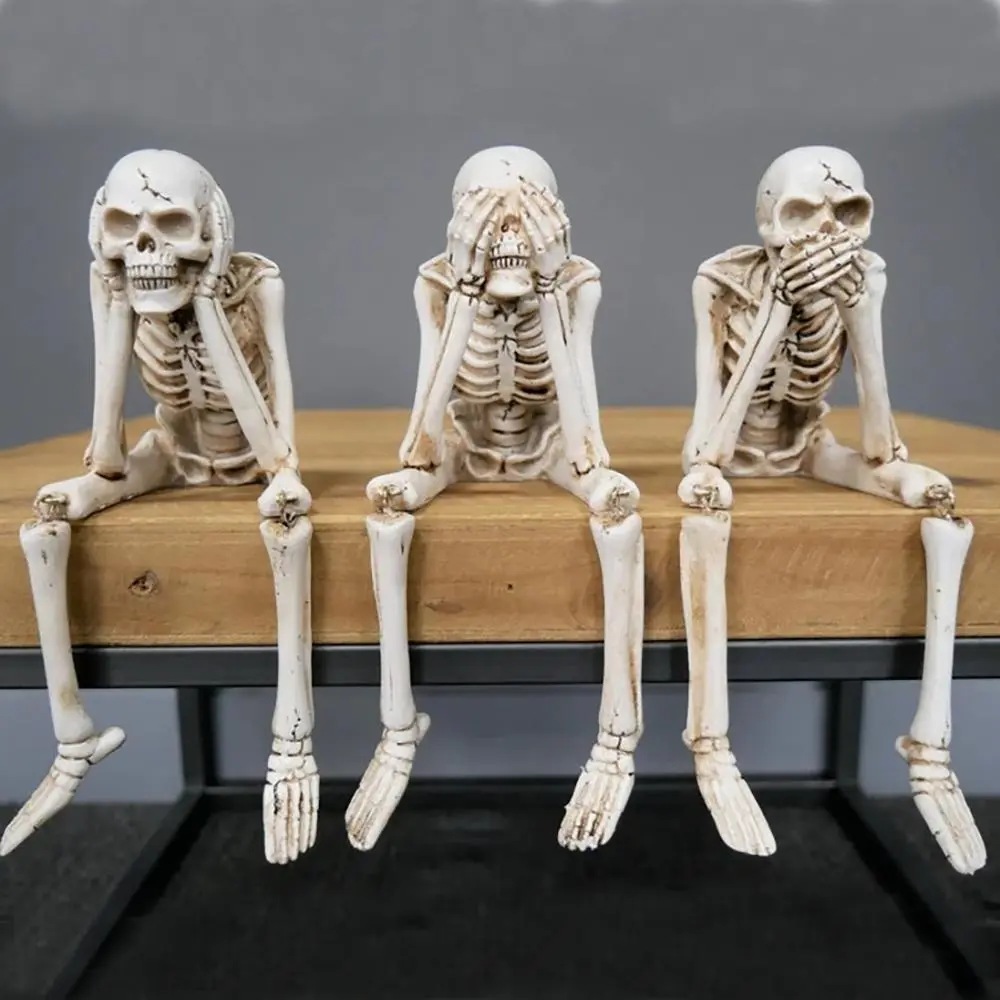 Resin Multicolor Skeleton Skull Figurine - Decorative Ornament, Halloween Home Decoration, Room Accessories, Gift for Friends
