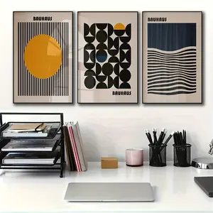 3-Piece Bauhaus Style Minimalist Canvas Wall Art Prints, Art Deco Geometric Posters for Home Office, Living Room, Bedroom - Stylish Themed Interior Wall Decor, Perfect for Art Lovers and Modern Home Decoration - Frameless ​ Artistic Paintings