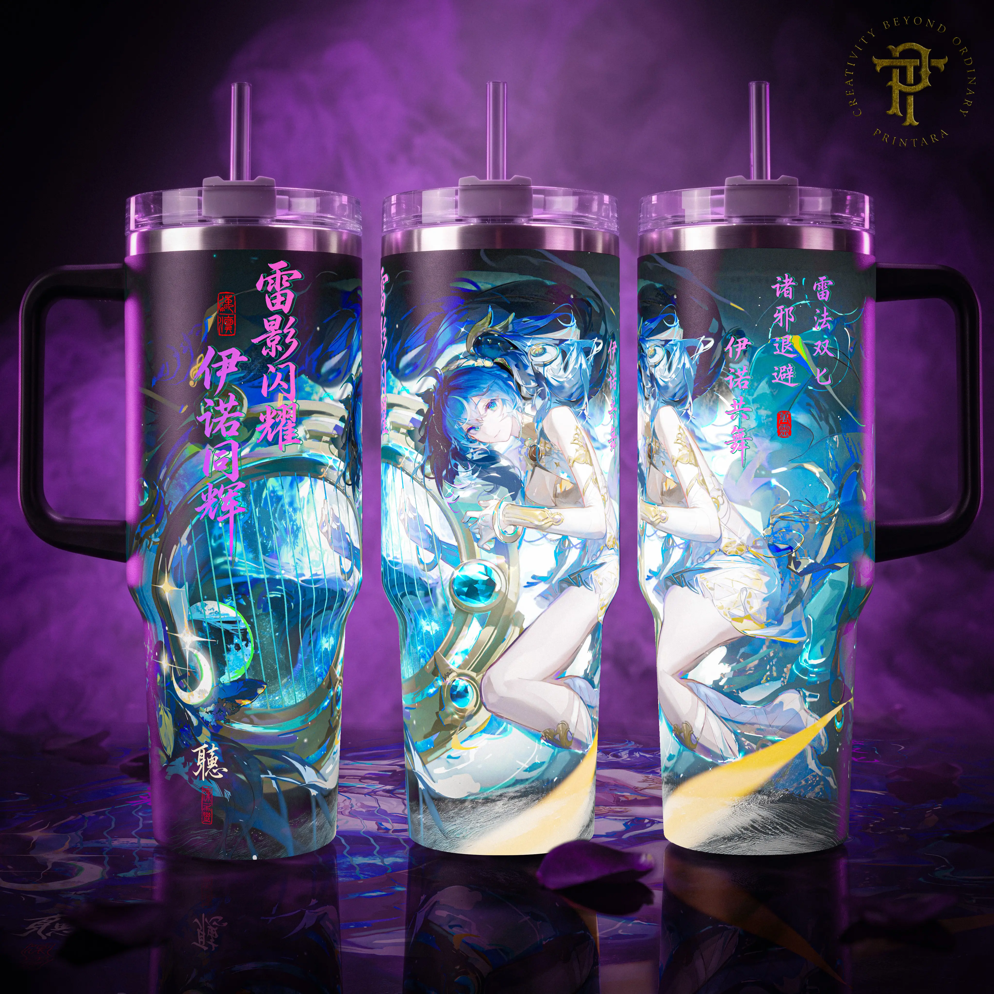 Iuno Wuthering Waves 40 20 oz Insulated Tumbler Stainless Steel Handle Straw Keeps Drinks Hot Cold Anime Thunder Waifu Gaming Gift For Fans Travel Mug Vacuum Sealed Leak Proof Cup Otaku Merch