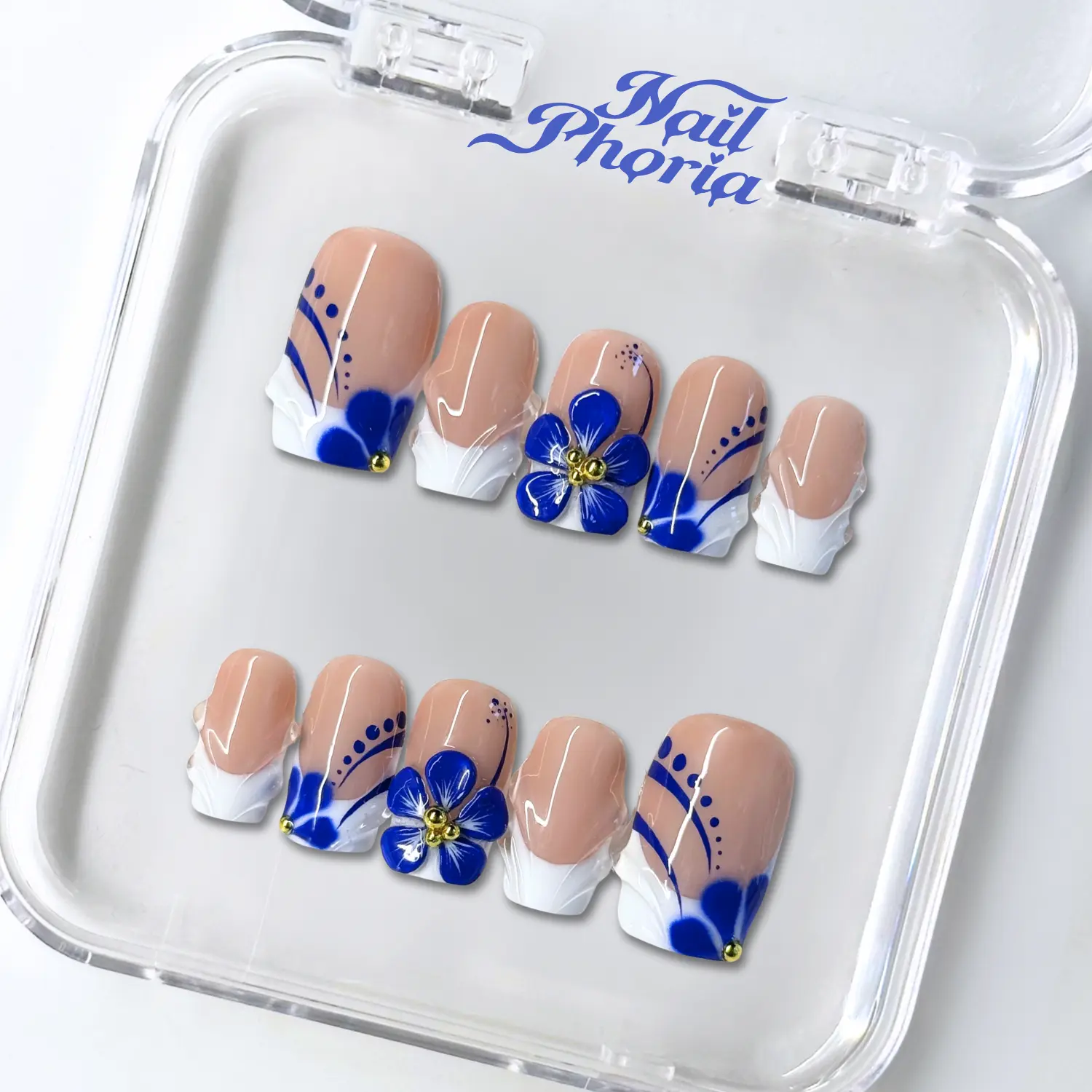 NailPhoria MIDNIGHT PETAL - SUMMER Handmade Press-On Nails | Reusable, Salon-Quality, Long-Lasting, Glossy Design