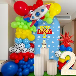 Toy Inspired Story Balloon Garland Arch Kit,Toy Game Cow And Cloud Pattern Red Blue Yellow Green Latex Balloons For Boys Birthday Party,Cartoons Theme For Baby Shower Birthday Party Supplies 159Pcs