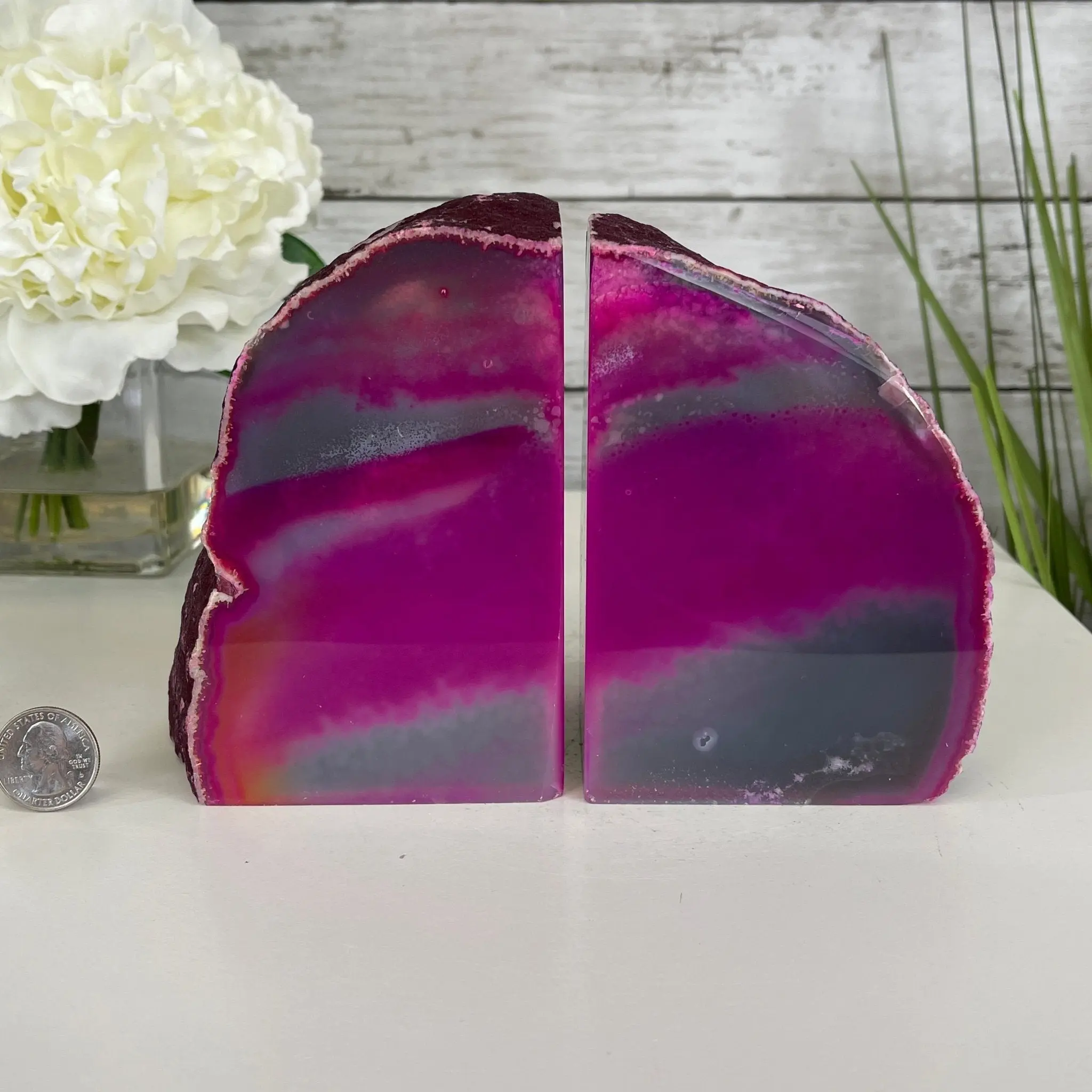 Pink Dyed Brazilian Agate Stone Bookends, 6.2 lbs & 5.2" Tall #5151-0024