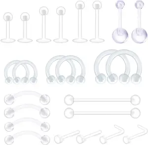 14G 16G 18G 20G Clear Flexible Bioplast Retainer Navel Belly Ring Eyebrow Tongue Nipple Barbell Nose Lip Labret Stud