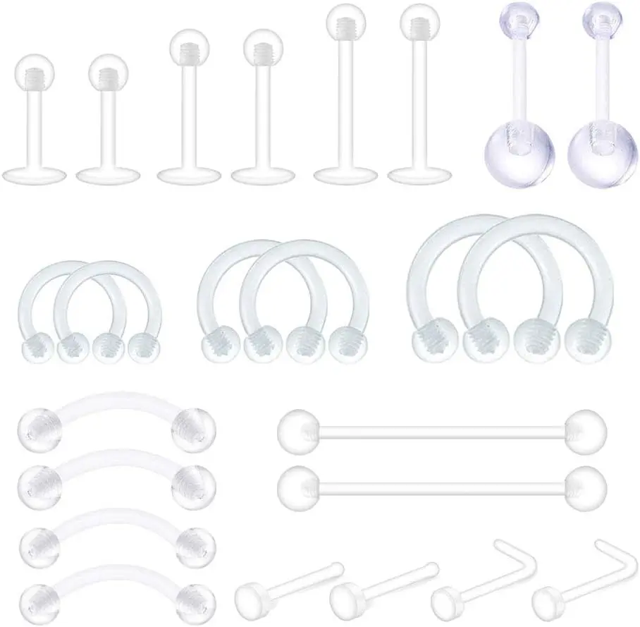 QWALIT 14G 16G 18G 20G Clear Flexible Bioplast Retainer Navel Belly Ring Eyebrow Tongue Nipple Barbell Nose Lip Labret Stud