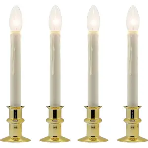 Set of Four  Operated Remote Programmable Window Hugger Candle for Narrow Window Sills Daily Timer Choose 6, 8, or 10 Hours Flicker or Steady (Brass)