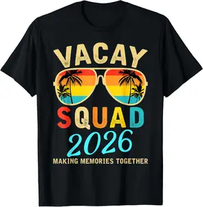 100% Cotton Vacay Squad 2026 Summer Vacation Family Friends Trip Palm T-Shirt