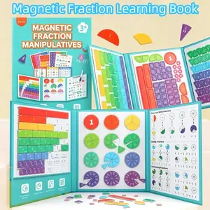 Magnetic Math Fraction Book, School Learning Tool, Block Graphs + Pie Charts + Erasable Equations, Hands-On Educational Material summervibes