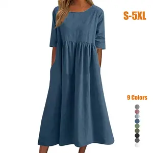 Women's Summer Maxi Dress S-5XL, Short Sleeve Casual Loose Fit Long Dresses with Pockets, Plus Size Boho Sun Dress for Vacation & Daily Wear
