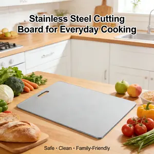 Premium stainless steel Cutting Board Set, Heavy-Duty Rustproof & BPA-Free Non-Porous Surface, Easy to Clean Space-Saving Design with Rounded Edges & Hanging Holes, Durable Kitchen Prep Board for Meat Vegetables Fruits, Ideal for Home & - Ideal Gif