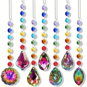7pcs Colorful Crystal Sun Catcher Set - Handcrafted Prism Pendants with Hooks for Window, Garden, Christmas & Wedding Decor, Garden Accessories