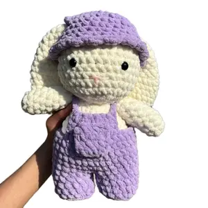 Crochet Bunny Wearing Overalls & Hat