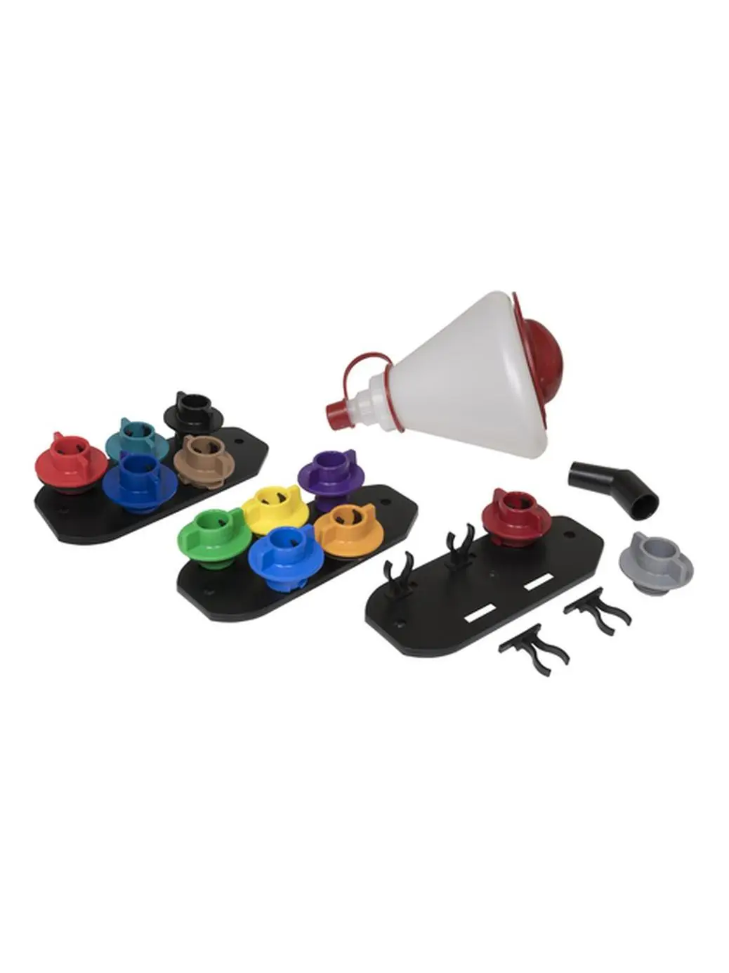 Lisle LS19382 Oil Funnel Master Kit, Spill-Proof Car Repair Tool with a 1.6 qt Translucent Funnel, 12 Color-Coded Gasketed Adapters for Honda, Acura, and Nissan Oil Refills, Automotive Maintenance Tools, 12 Adapters, Car Maintenance, Adapter With Gasket