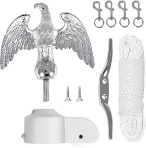 Flagpole Hardware Repair Parts Kit-50 Ft Halyard Rope +7"  Eagle+6" Zinc Alloy Cleat +4 PCS Metal Swivel Snap Clips+Aluminum Alloy Flagpole  for 1.6"- 2" Diameter Flag Poles Top