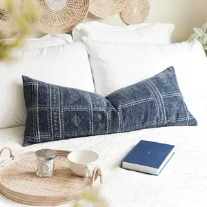 BlissBlush Chenille Long Lumbar Pillow Cover 14x36 inch – Moroccan Boho Soft Geometric Cover for Bed & Bedroom