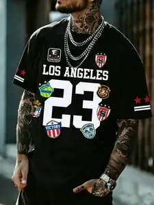 Men's Los Angeles Graphic Tee, Fitted Long Sleeve Casual Top, Soft Fabric Comfortable Design, Ideal for Streetwear & Daily Wear