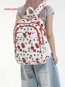 1pc  Women's backpack with large capacity and cherry pattern zipper closure, fashionable and versatile, casual and simple, suitable for students to go to school, commute to work, and travel. Women's backpack