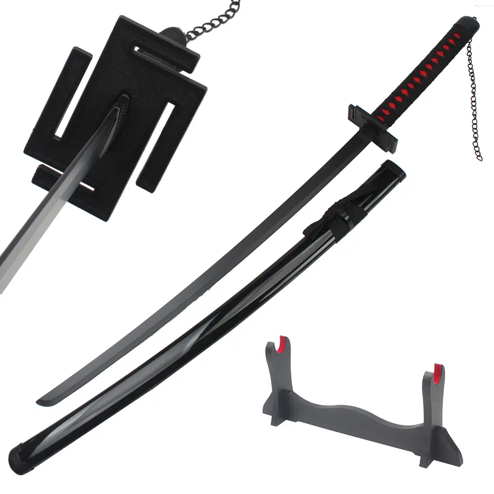 41-Inch Cosplay Sword, Bleach Anime Look Katana Replica with Stainless Steel Dull Blade for Fans, Prop for Halloween & Collection, Nearly 3 lbs with Wooden Holder Stand, Durability Use, Plastic Handle, Role Playing, Christmas