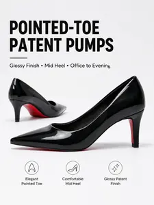 Women's High Heel Shoes Classic Versatile Pointed Toe Patent Leather Mid-Heel Office Commute Evening Dresswear