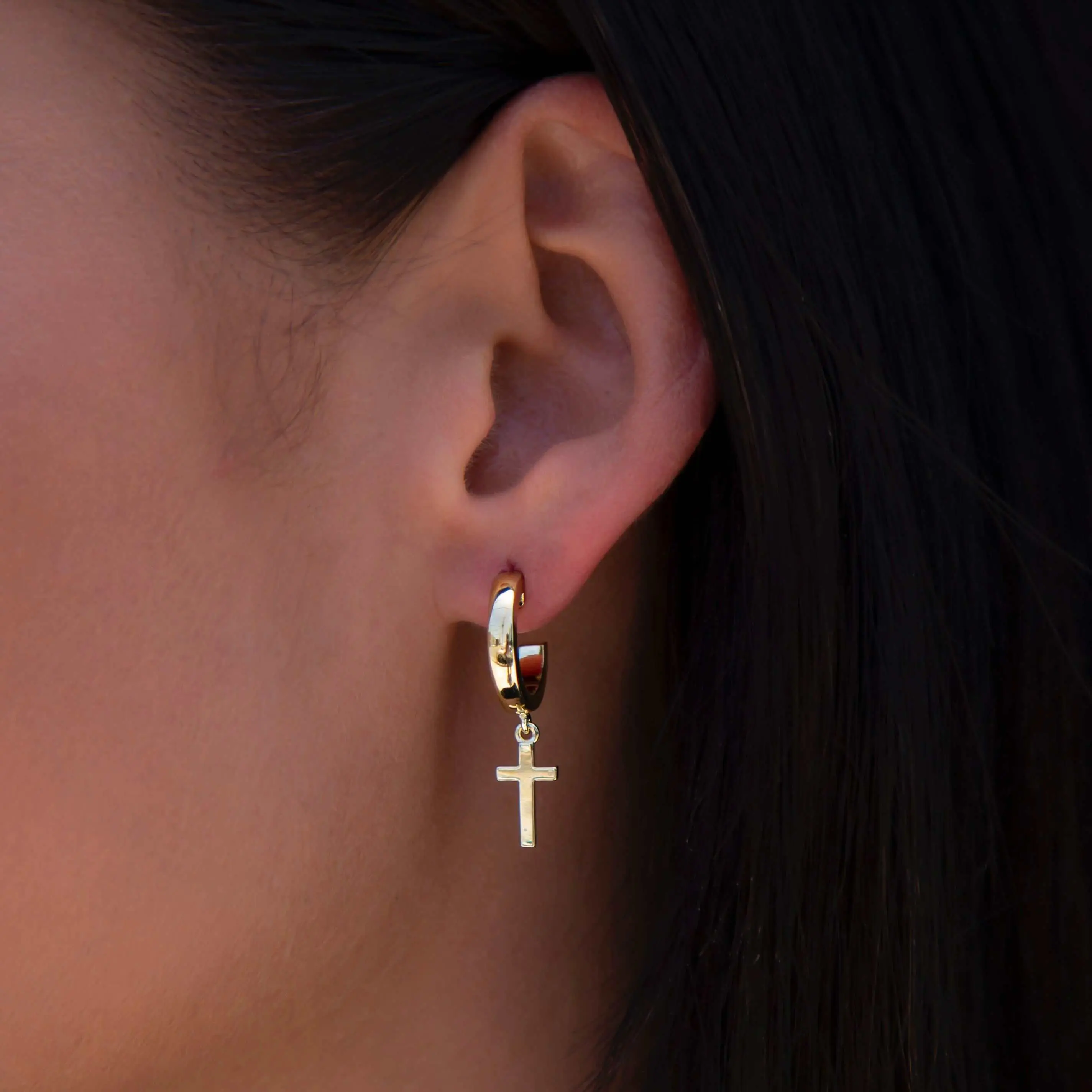 GLD Polished Cross Round Huggie Earrings in Yellow Gold - Perfect Gift #tiktokshopsummersale