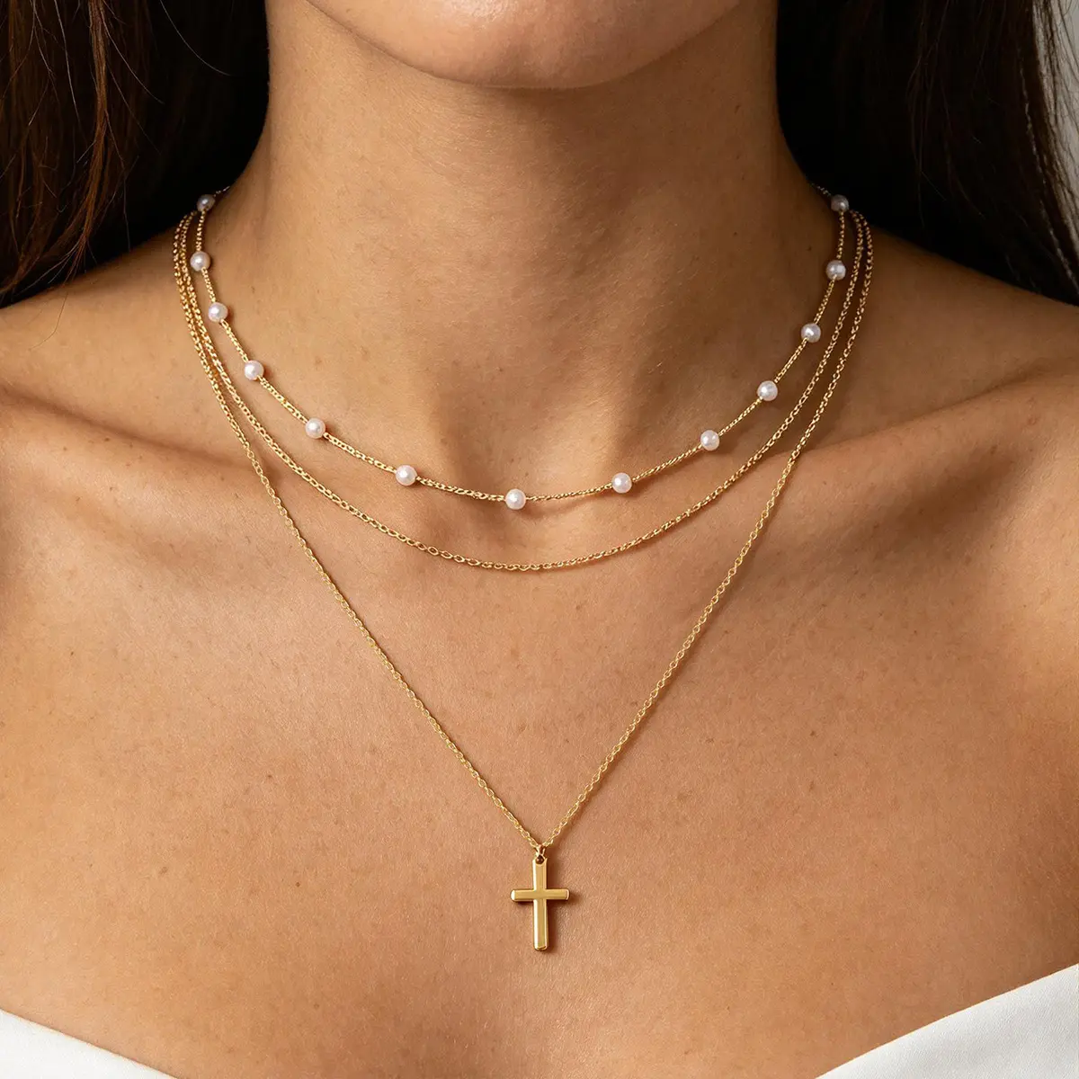 Cross Necklace for Women 14k Gold Plated Layered Dainty Cross Chain Trendy Choker Small Crucifix Pendant Gold Necklace Stackable Hypoallergenic Delicate Gift for Women