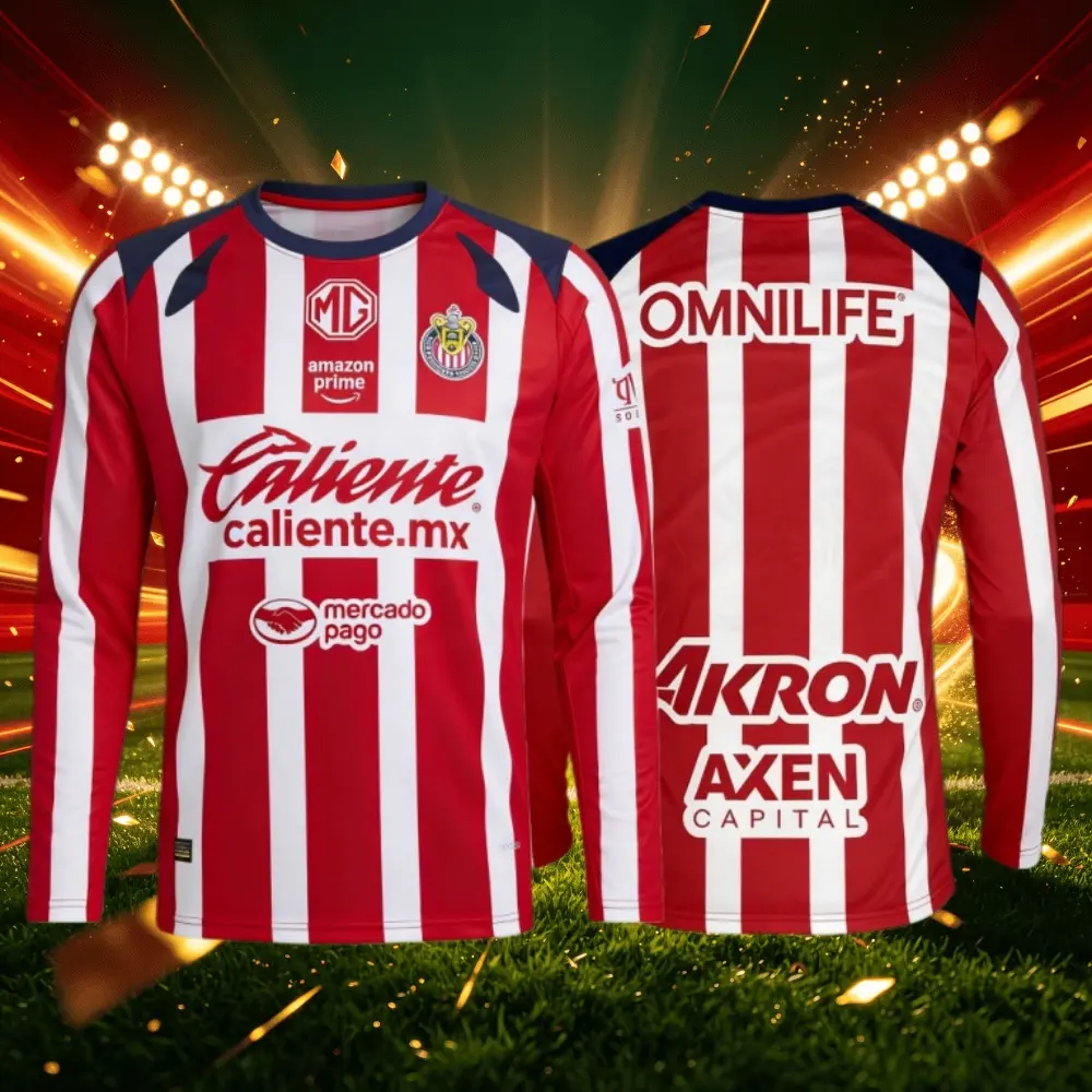 25 26 Chivas de Guadalajara Mexico LIGAMX Home Red Long Sleeve Soccer Jersey Fans Version Breathable