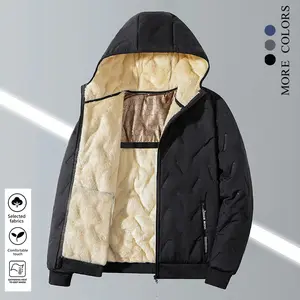 Men's Autumn Winter Fleece Lined Hooded Jacket with Stretch Cuffs Windproof Warmth Zipper Pockets 100% Polyester for Daily Casual Sports Outdoor Travel Hiking Pilot Cotton Coat Menswear Stylish Tops Beige