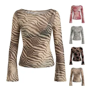 Zebra Print Long Sleeve T-Shirt for Women, Oversized Loose Fit Streetwear Top, Lightweight Casual Fall Fashion, Y2K Aesthetic Trendy Blouse