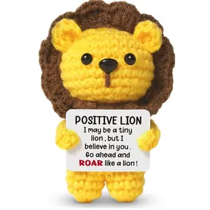 Mini Positive Energy Crochet Lion, Handmade Knitted Toy, Emotional Support Gift, Christmas or Birthday Present for Women Men Teens, Handmade Crochet Figure