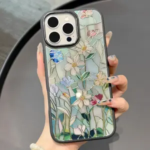 Stained Glass Inspired Floral Magnetic iPhone Case Compatible With iPhone 17/16/15/14/13/12/11  Pro Max Plus Air Series Magsafe Supported 2mm Raised Bezel Lip Screen Protection