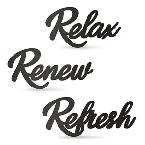3 Pieces Bathroom Decor Wooden Bathroom Sign Relax Renew Refresh Sign (black)