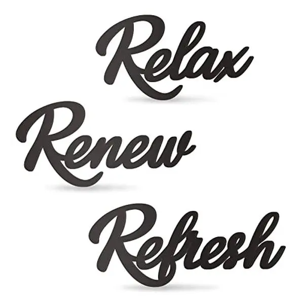 3 Pieces Bathroom Decor Wooden Bathroom Sign Relax Renew Refresh Sign (black)