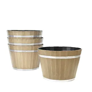 Rustic Whiskey Barrel Planter 11.81" x 8.27", Weather-Resistant, 4-Pack