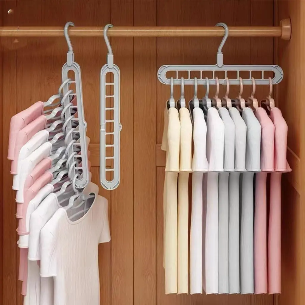 Multi-Functional Foldable Nine-Hole Storage Rack, Home Clothes Hanger, Plastic Clothes Hangers, Folding Hangers, Large Capacity, Space-Saving Design, Unique Style, Clothing Organizer