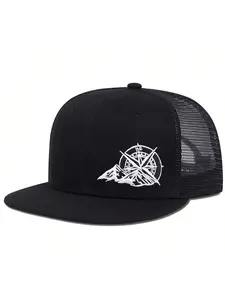 Unisex Compass Mountain Turn Baseball Cap Trucker Style Hat, Adjustable Sun Protection Hat, Casual Striped Woven Outdoor Travel Beach Vacation Headwear, Adjustable Stylish Hat