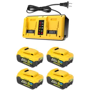 4 PCS 20Volt 8.0Ah Replacement Batteries  with charger for De-walt 20v Max Battery DCB201 200 204 206 203, Compatible with De walt 20v Battery and for Dewalt 20v Tools TikTokShopBlackFriday