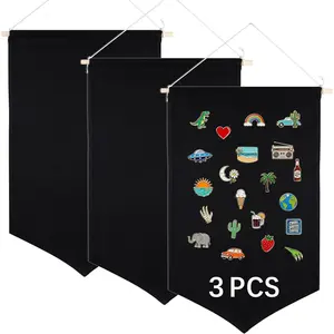 3 PCS Canvas Wall Hanging Banners Jewelry Storage Stand Enamel Pin Display Sublimation Blank Holder for Brooch Earrings Necklace Pin Collection Organizer