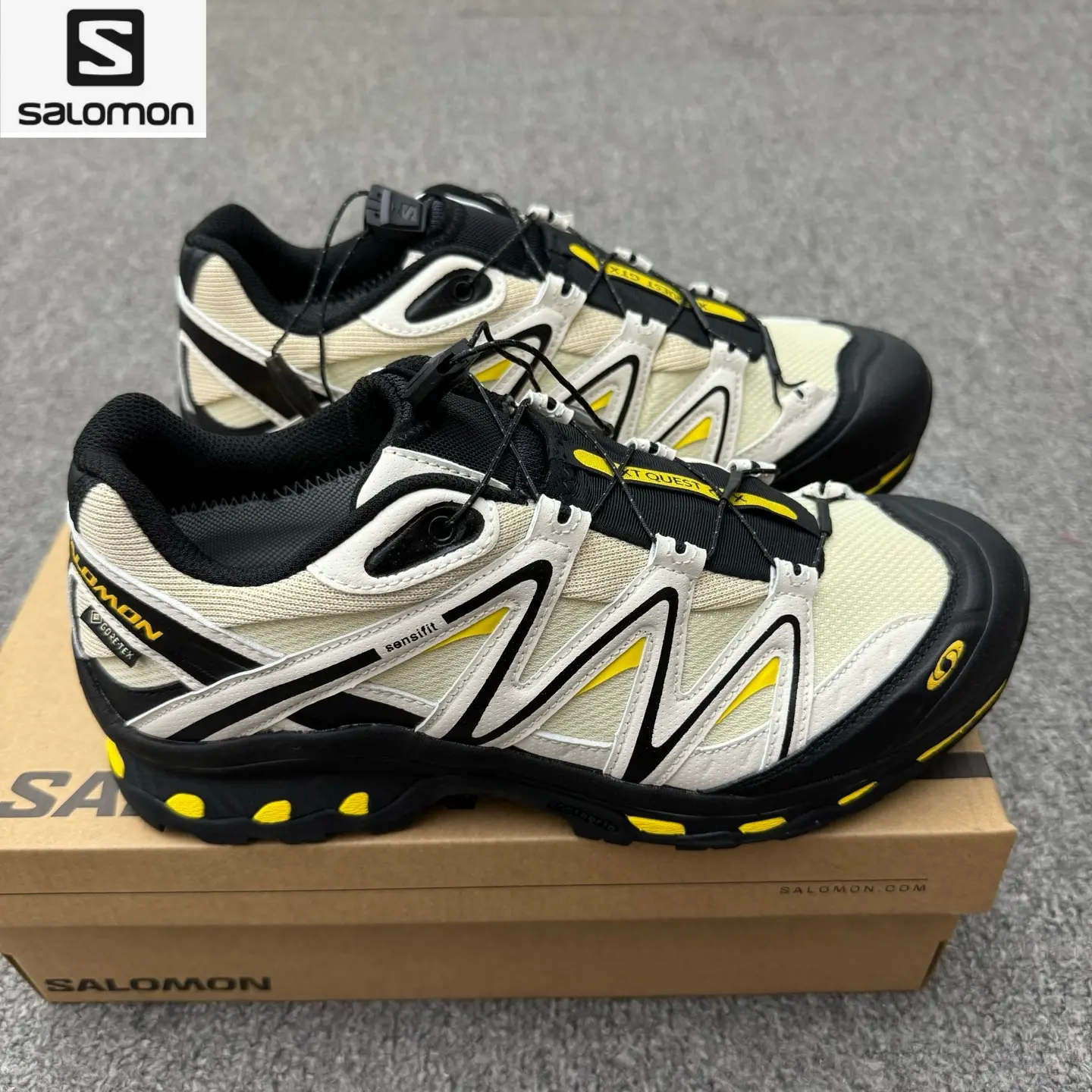 Salomon XT-6 XT606, Unisex Trail Running Shoes, Cream / Black / Bright Yellow