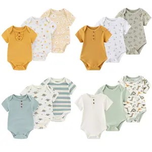 Kiddiezoom Fashion Summer Short Sleeve Cartoon Baby Bodysuit Cotton Newborn Boy Girl Clothes