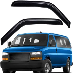 Outside-Mount Window Deflectors & Visors Rain Guards Dark Smoke 2-Pieces Set Fits 1996-2014 Chevrolet Express/GMC Savana Car Decal Vehicle Auto Accessories Automotive