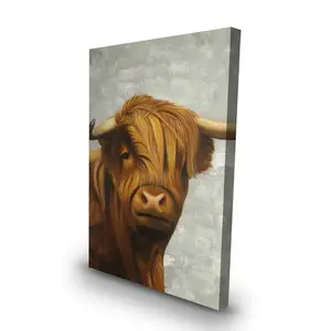 212 MAIN Highland Cattle Artistic Animal Artwork Print - 24x36 in. Gray Farmhouse Boho Illustrated Farm Animals Wall Decor, Nature-Inspired Home Supplies Gift, Animal Artwork Prints