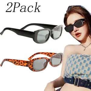 2 Pack Women’s Retro 90’s Narrow Rectangle Sunglasses - UV400 Protection Vintage Square Frame Driving Glasses, Trendy Christmas Gift for Fashion Lovers & Holiday Outdoor Essentials