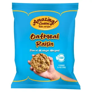 Amazing Cookies, Oatmeal Raisin Cookies, Gluten-Free, Vegan, Tree Nuts & Peanut Free, Non-GMO, Kosher, Snack, Biscuit, 2.4 Oz Each