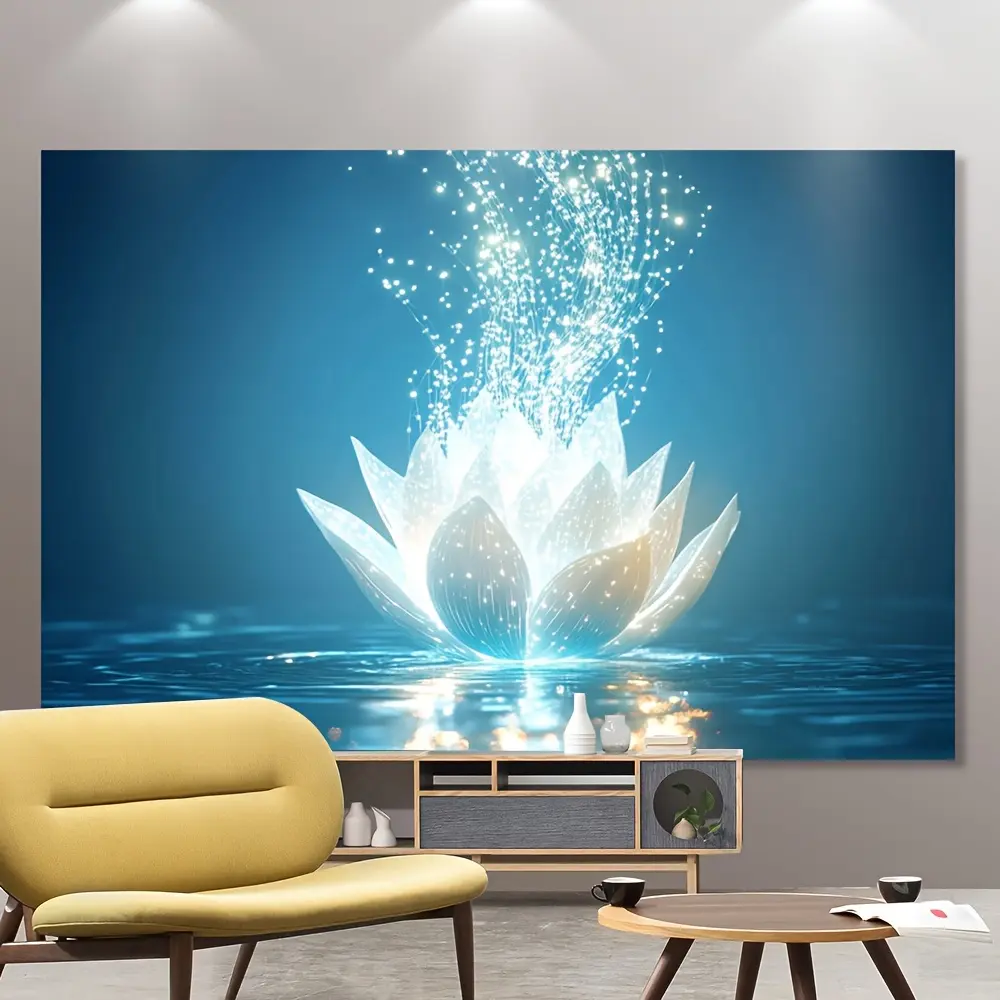Serene for Lotus Flower Water Reflection Tapestry - Vibrant Blue and White Decor for Meditation, Yoga, Bedroom, Office, Living Room - Easy Installation, No Power Needed, Office Decoration |   Reflective Decor |   Durable Tapestry
