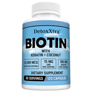 Biotin + Zinc + Keratin health supplement to support healthy hair and skin. 120 capsules.