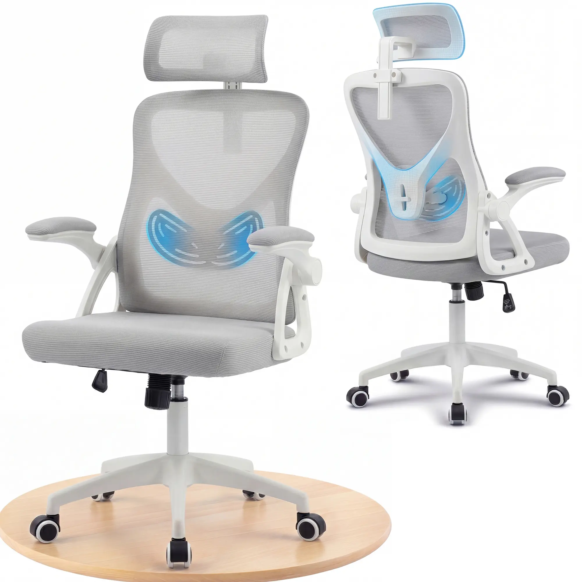Ergoreal Desk Chair That Actually Saves Your Back | Ergonomic High Back Mesh Office Chair | Adjustable Headrest + Flip-Up Arms + Rocking Recline | 8-Hour WFH Comfort | Posture Support Breathable Home Office Chair Black Gray